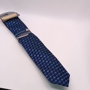 NWT JF J Ferrar Blue Geometric Woven Work Perfect Tie